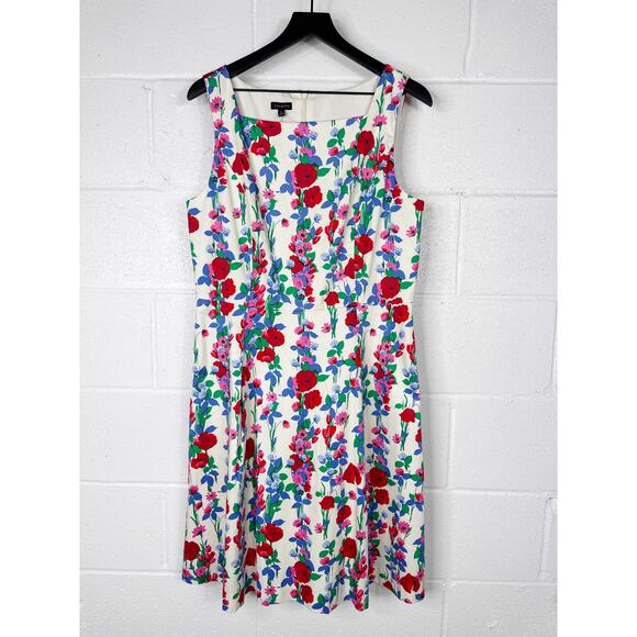 NEW Talbots Dress Size 12‎ White Floral Sleeveless Pink Green Blue Square Neck - Picture 1 of 5